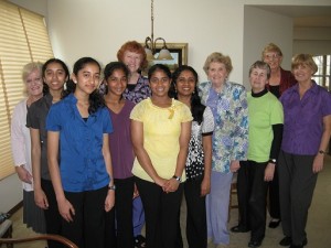 Priya, Kavya, Maanasa and Smrithi meeting local AAUW members at Veronica Johnson's house