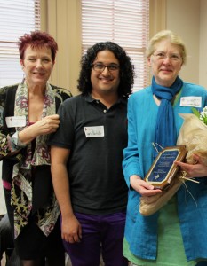 Mary Braunagel-Brown (right) with the CWGS director and a program mentor